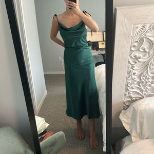 WAYF Cowl Neck Midi Dress Hunter Green